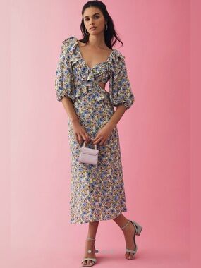 Nobody’s Child Floral Cut-Out Midi Dress Anthropologie Style